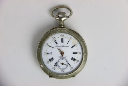 Pocket watch in silver plated metal. Roman...