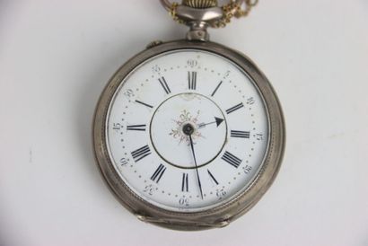 Silver pocket watch. Eight rubies cylinder....