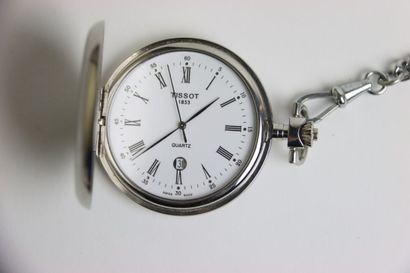 TISSOT. 
Steel gousset watch. Round case....