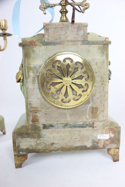 Marble mantel set with ormolu ornaments including...