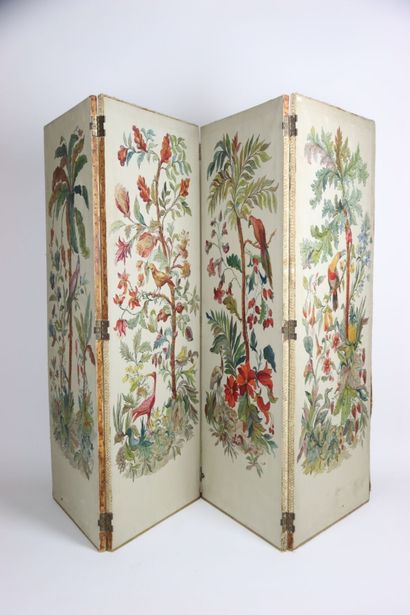 Screen with four painted leaves representing...