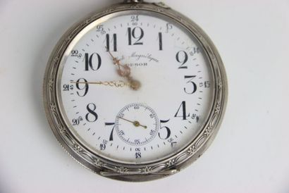 Silver pocket watch. Arabic numerals. Gross...
