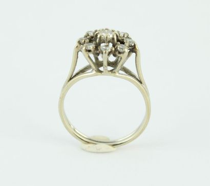 Daisy ring in 18K (750/100) white gold centered...