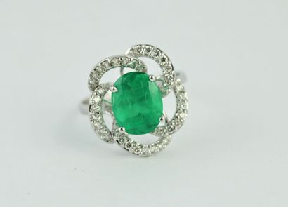 18K (750/1000) white gold ring centered on...