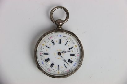 Silver pocket watch with Roman numerals....