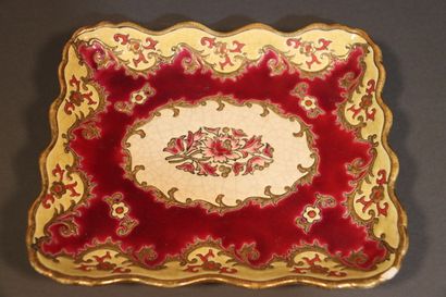 LONGWY. Dish in enamelled and cracked earthenware...