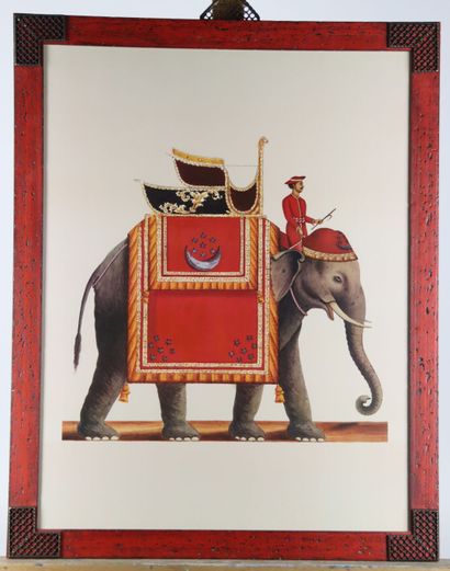 INDE. Éléphants de cérémonie, paire de lithographies....