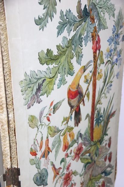 Screen with four painted leaves representing...