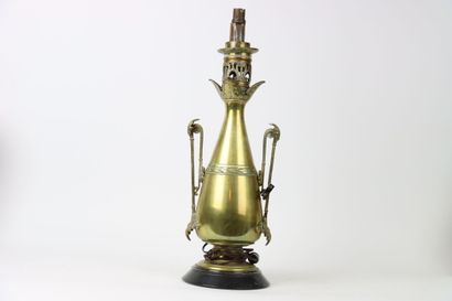 Large lamp in bronze and brass with oriental...