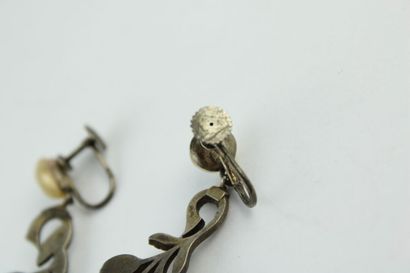 Pair of silver earrings, cultured pearls...