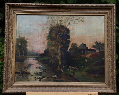 École du XIXe siècle. Paysage de rivière....