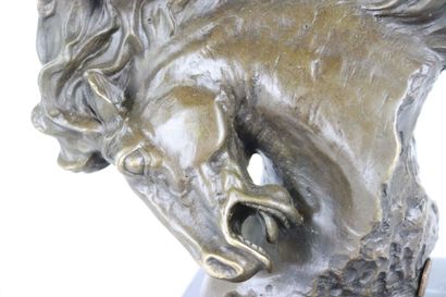 Tête de cheval en furie, sculpture en bronze,...