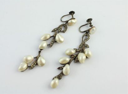 Pair of silver earrings, cultured pearls...