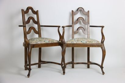 Pair of wooden armchairs with straight back,...