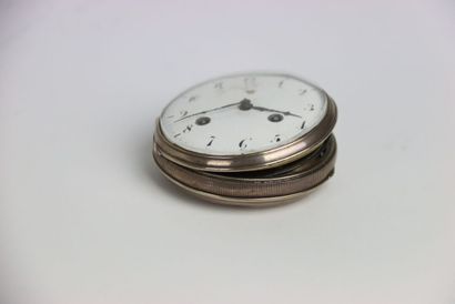 Pocket watch and silver case. Arabic numerals....