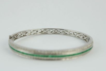 Bracelet jonc en or gris 18K (750/1000) orné...