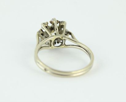 Daisy ring in 18K (750/100) white gold centered...