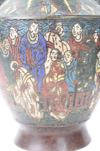JAPAN. Pair of cloisonné vases decorated...