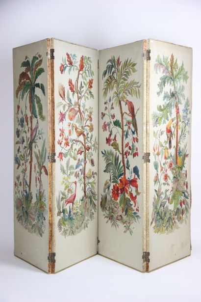 Screen with four painted leaves representing...
