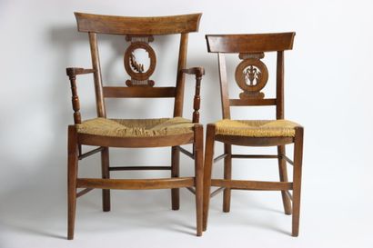 Meeting of an armchair and a chair in beech...