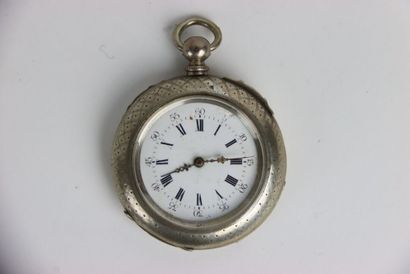 Silver pocket watch. Roman numerals for the...