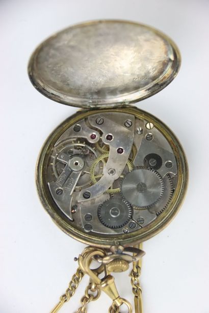 Pocket watch and its chain in vermeil, Arabic...