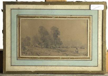 Jules MICHELIN (?), Paysage animé d'un personnage...