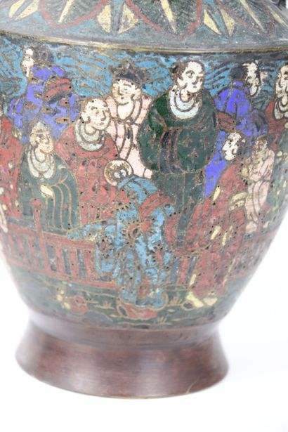 JAPAN. Pair of cloisonné vases decorated...