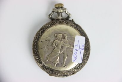 Pocket watch in silver plated metal. Roman...