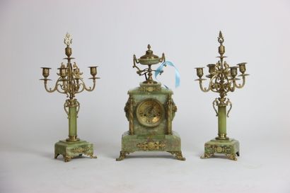 Marble mantel set with ormolu ornaments including...