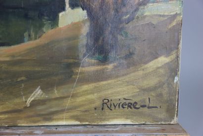L. RIVIERE (XXe siècle), Arbres au bord d'un...