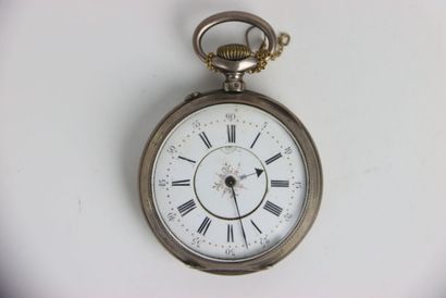 Silver pocket watch. Eight rubies cylinder....