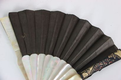 Fabric fan with mother-of-pearl handle, said...