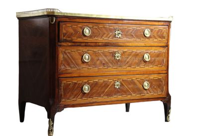 Veneered chest of drawers, marble top surrounded...