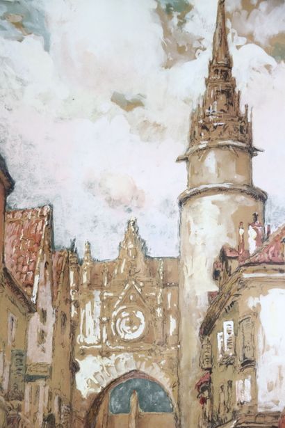 Eugène VILLON (1879-1951. Auxerre, the market....