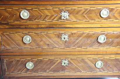 Veneered chest of drawers, marble top surrounded...