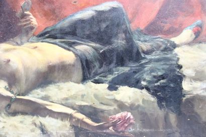 Richard (20th). Nude with blue drape. Oil...
