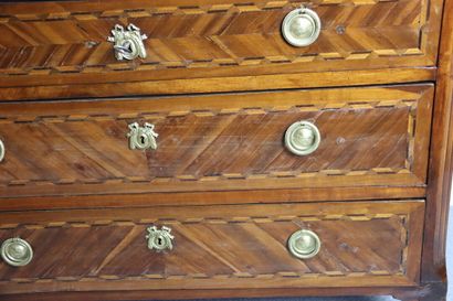 Veneered chest of drawers, marble top surrounded...