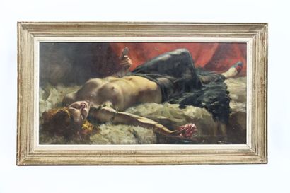 Richard (20th). Nude with blue drape. Oil...