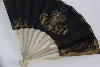 Fabric fan with mother-of-pearl handle, said...