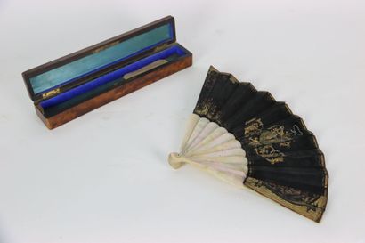 Fabric fan with mother-of-pearl handle, said...