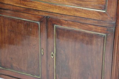 Mahogany veneered desk with brass scrapers,...