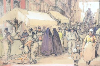 Eugène VILLON (1879-1951. Auxerre, the market....