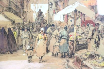Eugène VILLON (1879-1951. Auxerre, the market....
