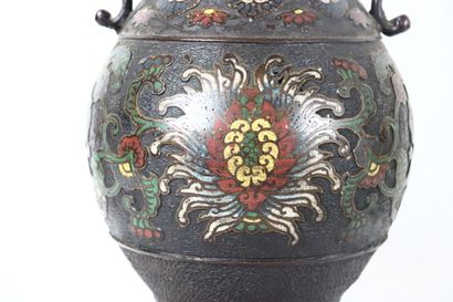 JAPON, vers 1900. Paire de vases en bronze...
