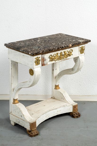 Console en bois rechampi crème et or ouvrant...