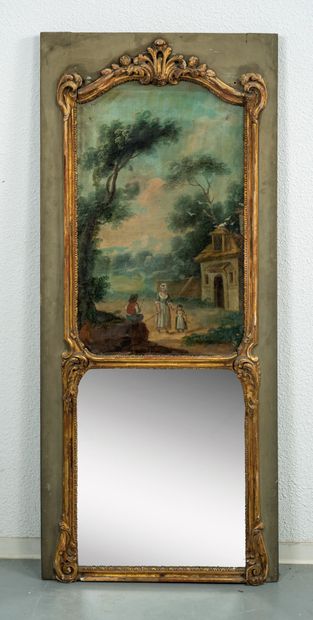 Trumeau en bois mouluré, sculpté et doré...