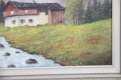 Ecole française XXe. Paysage de ferme. Huile...