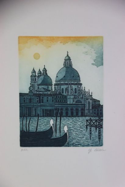 École italienne du XXe. Vue de la basilique...