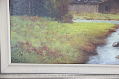 Ecole française XXe. Paysage de ferme. Huile...